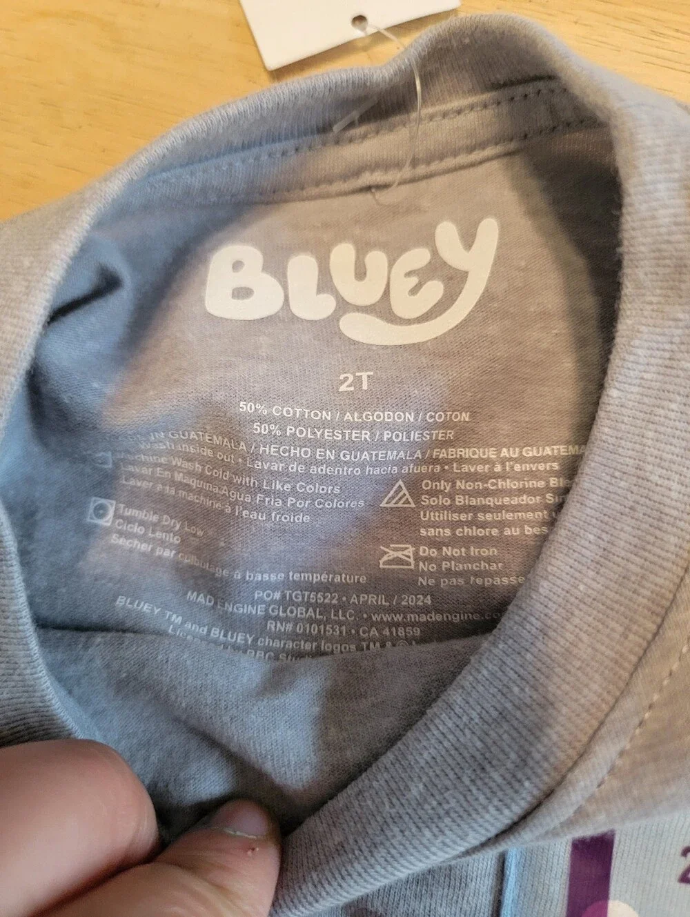 Kids Grey Bluey Short Sleeve Pocket Tee Size 2t